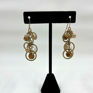 Vintage Swarovski Crystal & Faux Pearl Geometric Design Dangle Earrings